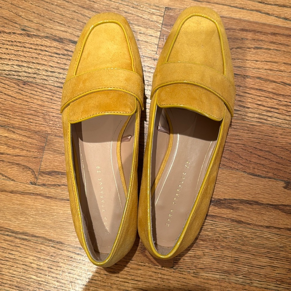 Zara Trafaluc suede yellow loafers size 38.